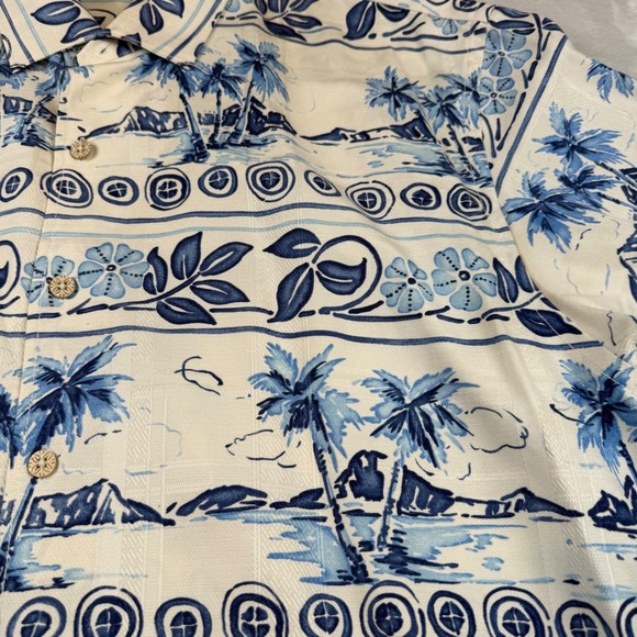 Tommy Bahama Silk Shirt XL Tropical Palm Tree Island Vacation Button Down - Picture 3 of 6